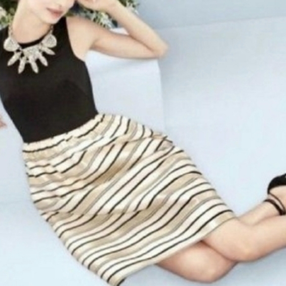 J.Crew winen Black label gold striped fit &flare dress sz 2 - Picture 1 of 16